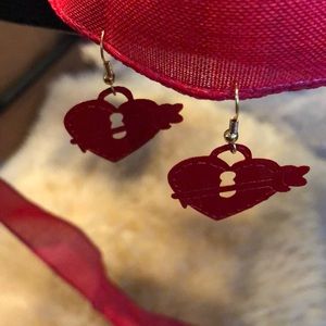 Key to my heart red metal pierced earrings